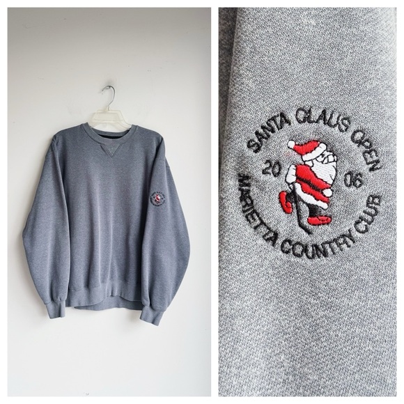 2006 BIG COTTON Gray Crewneck Embroidered Santa Sweatshirt L - Picture 1 of 6